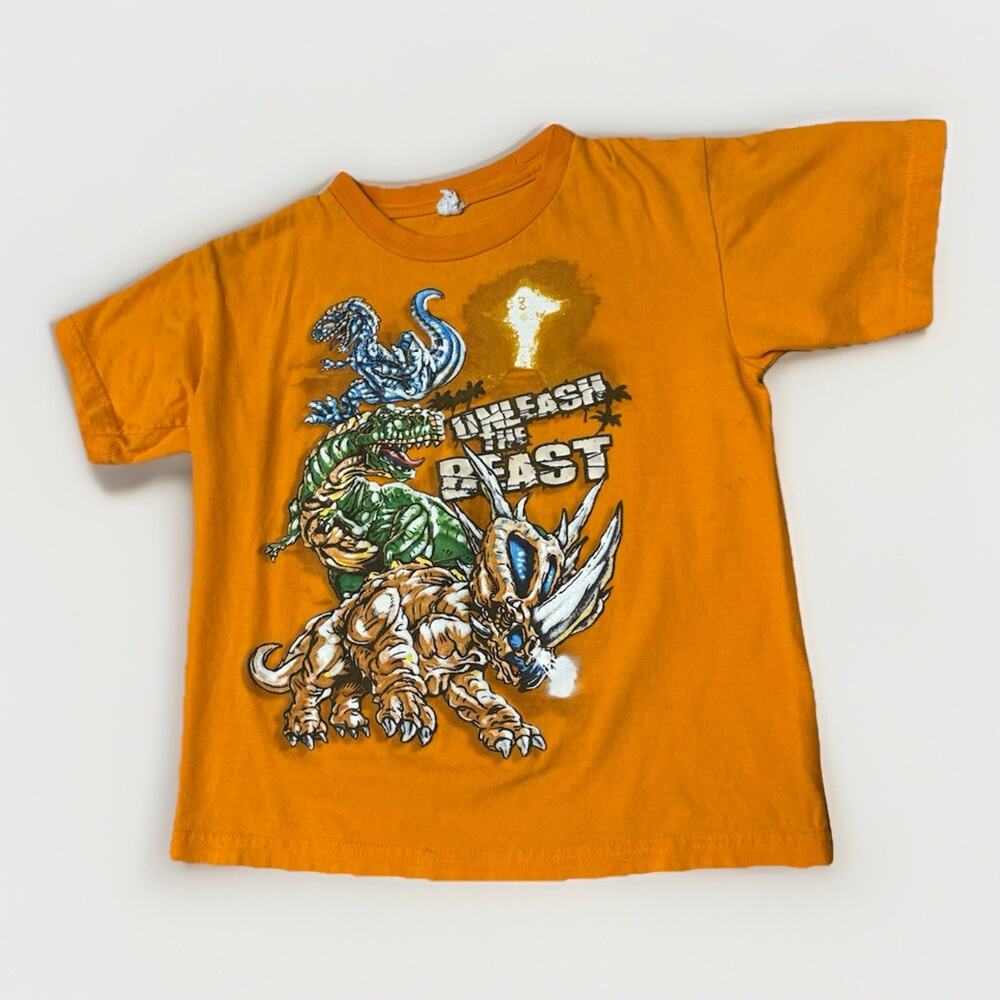 Vintage Basic Editions Dinosaur Shirt Kids Boys 7 Orange Colorful Dinos